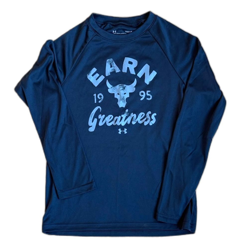 UNDER ARMOUR Boys Small Loose Fit Long Sleeve Tech T-Shirt Navy Blue Athletic